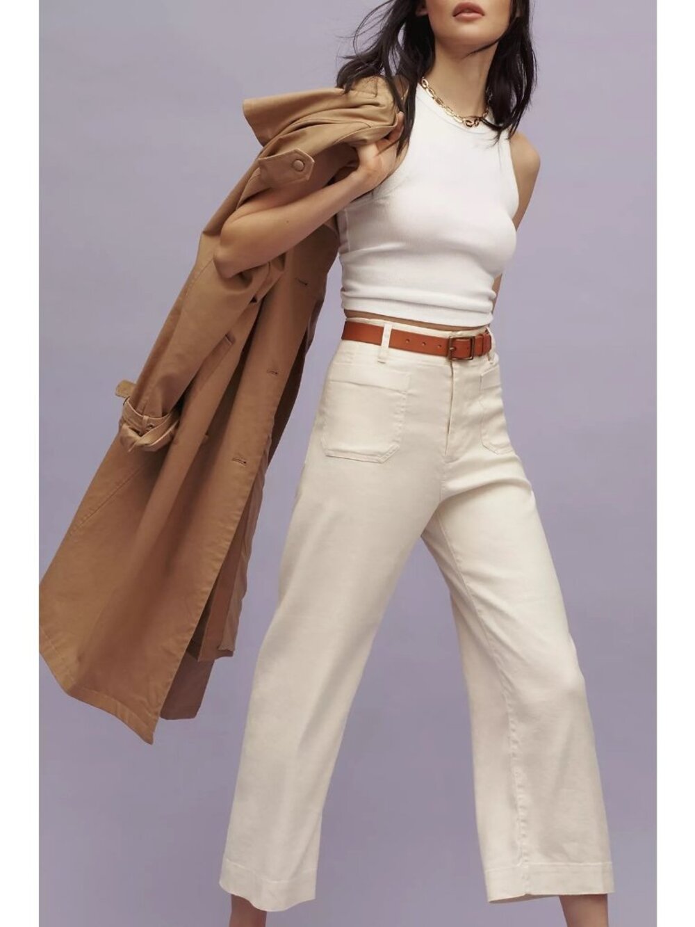 Maeve Colette Linen Stretch High Rise Wide Leg Pants Chalk White Casual Size 30